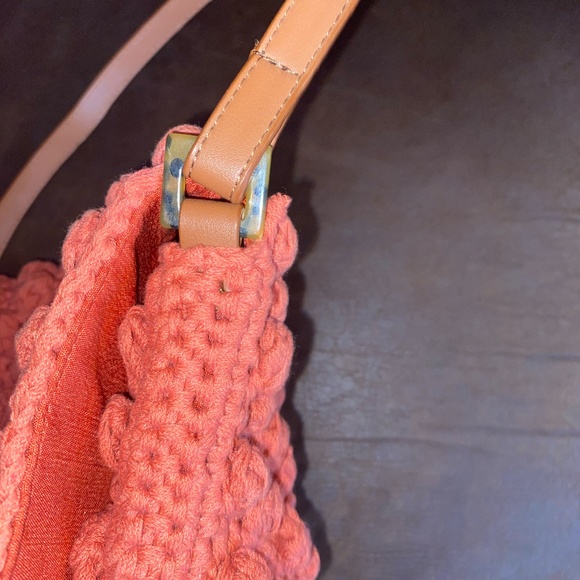 OKPTA Womens Red Orange Cinnabar Slender Medium Crocheted Handbag Baguette Purse - Picture 11 of 11